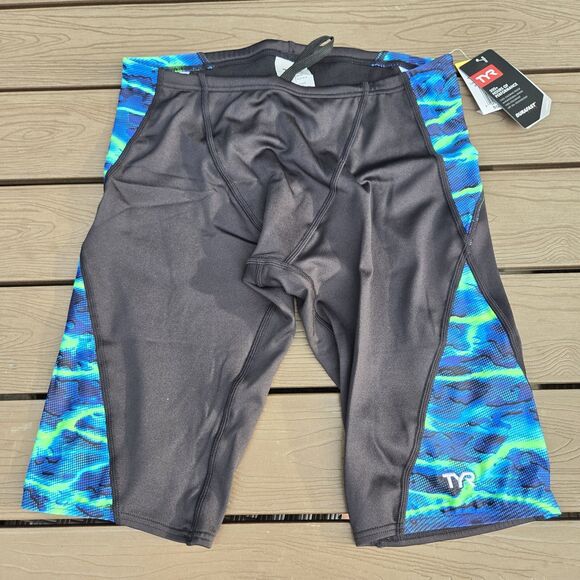 TYR Durafast Elite Lambent Men's Jammer Blue/Green Swimwear Swimsuit Size 32 New - Picture 1 of 3